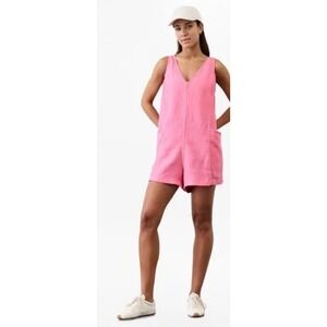 Athleta Retreat 100% European Flax Linen Romper Raphanus Pink XS MSRP $99